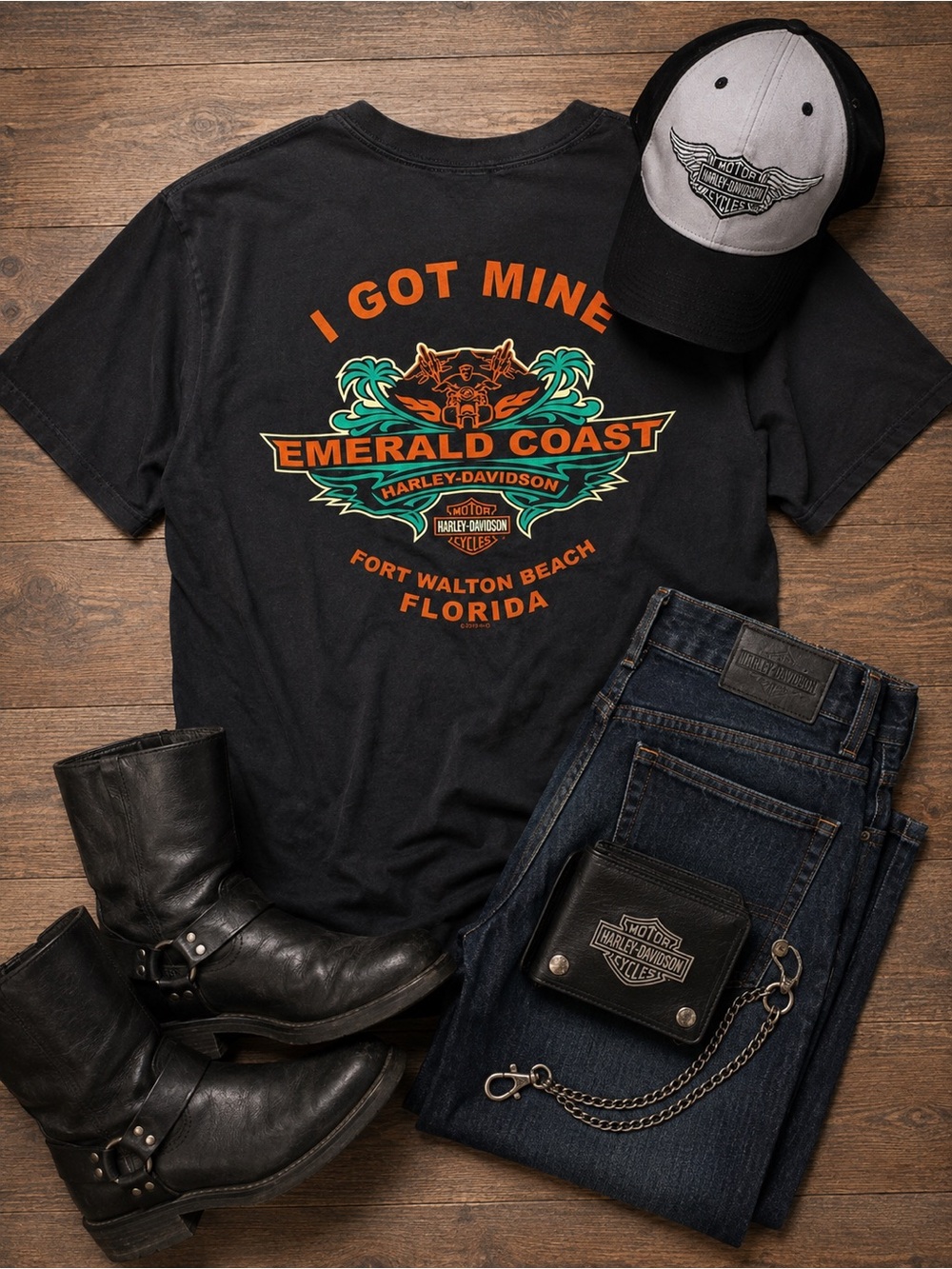 Harley Davidson Emerald Coast Florida Graphic Tee Black Logo T-Shirt